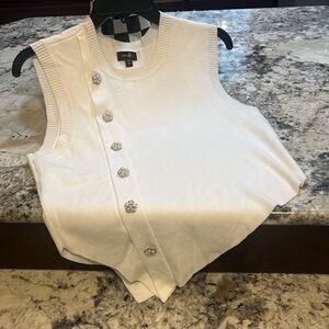 White NWT asymmetrical  Sleeveless Top with decorative Silver Buttons